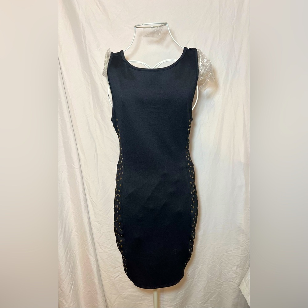 Forever 21 Body-con Black Dress with Gold Studs on Side - Large